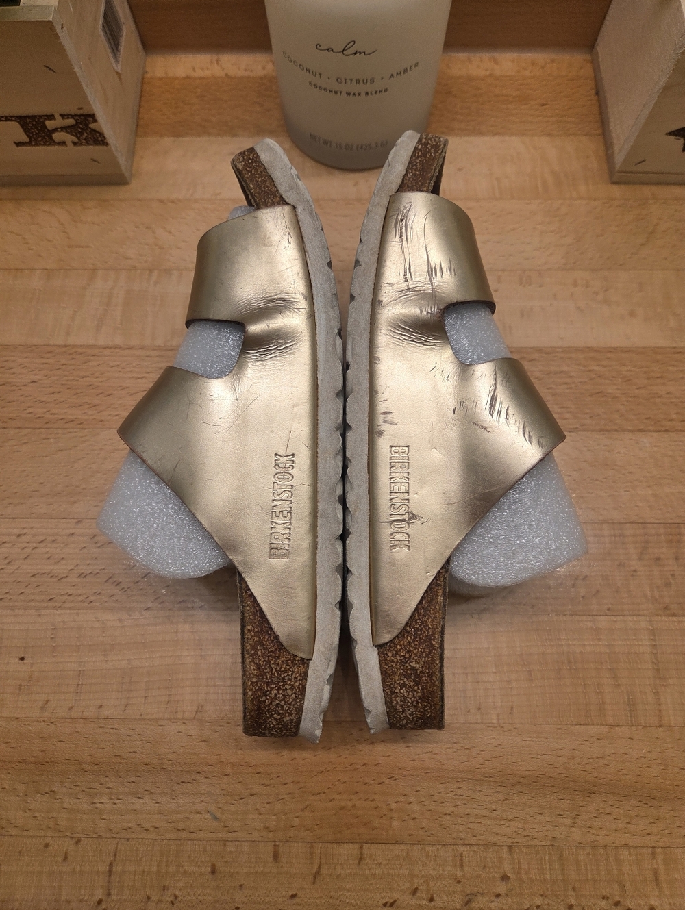 Birkenstock Arizona Sandals Metallic Gold Genuine Leather Womens Size EU 36 - Picture 5 of 10